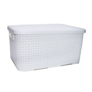 Cesto Org. Rattan Grande Branco C/Tampa PÇ 069/B - NITRON